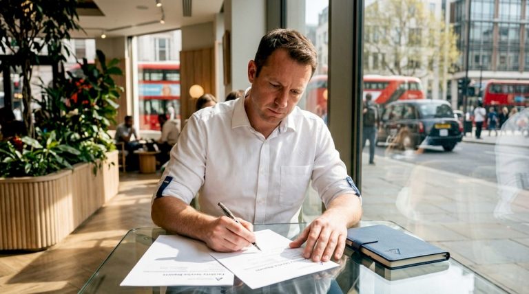 Facilities manager reviewing FM reports in office