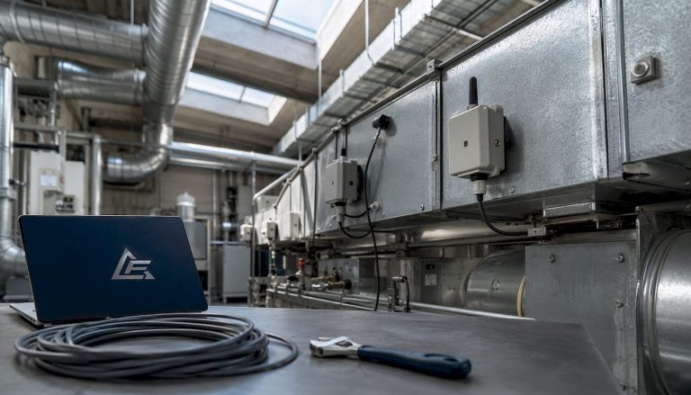 IoT sensors on HVAC equipment in plant room