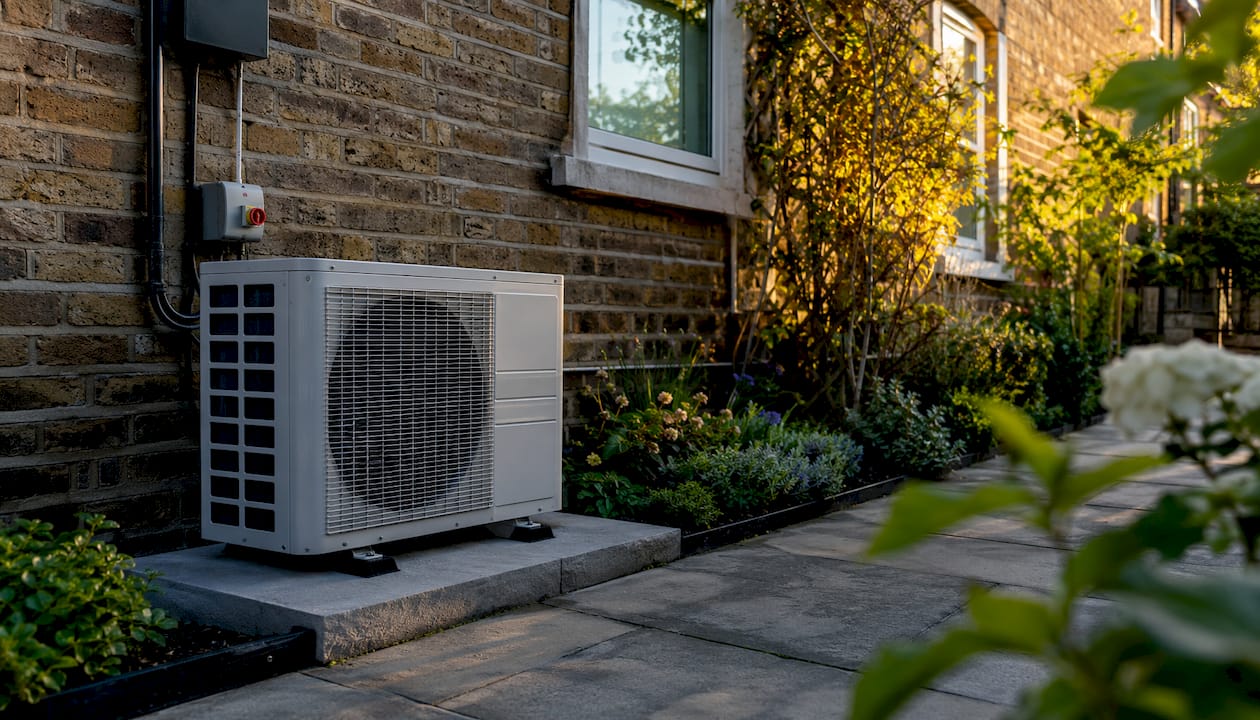 Outdoor air conditioning unit installed in London courtyard