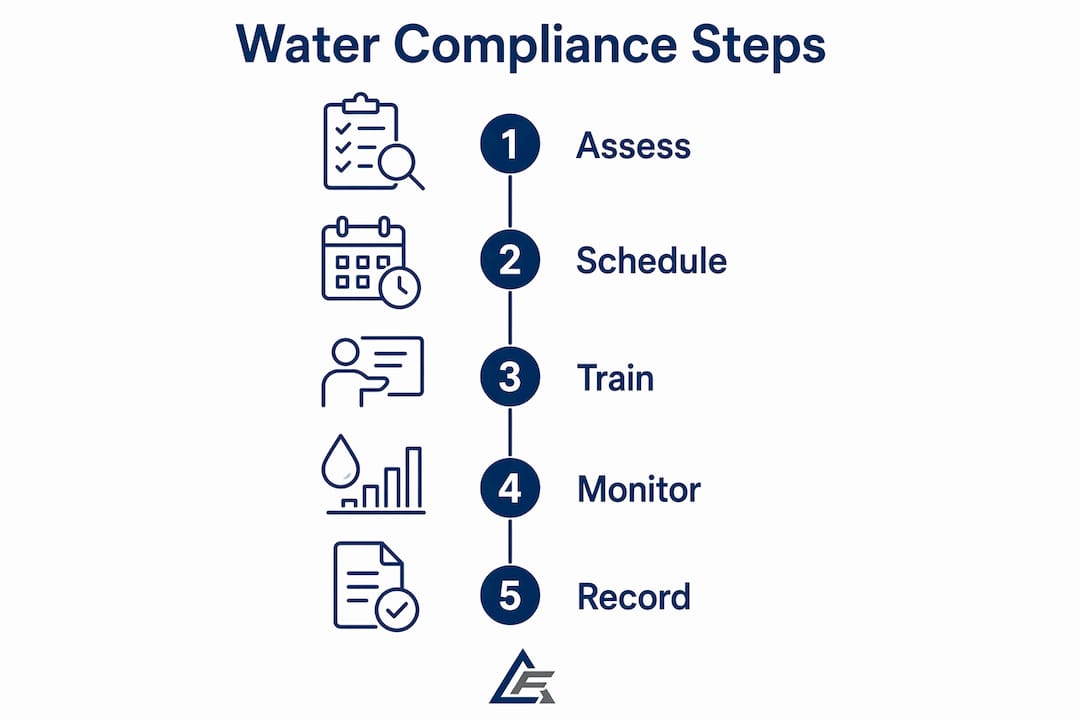 Infographic illustrating key water compliance management steps