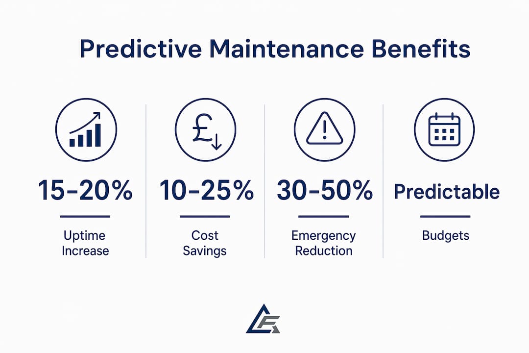 Infographic illustrating benefits of predictive maintenance AI
