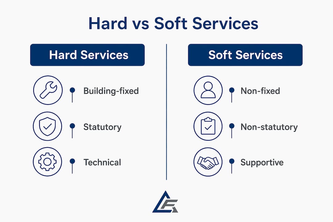Infographic showing hard versus soft facilities services