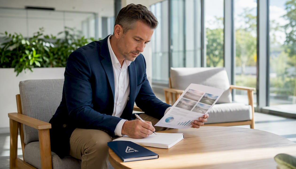 Facility manager reading roof inspection report