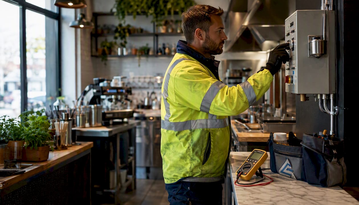 Engineer hands testing ventilation interlock panel