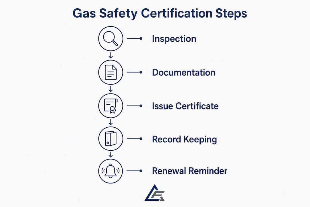 Infographic showing commercial gas safety certification process