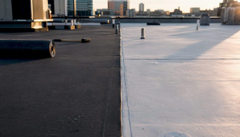 Close-up flat roof with EPDM and TPO membranes