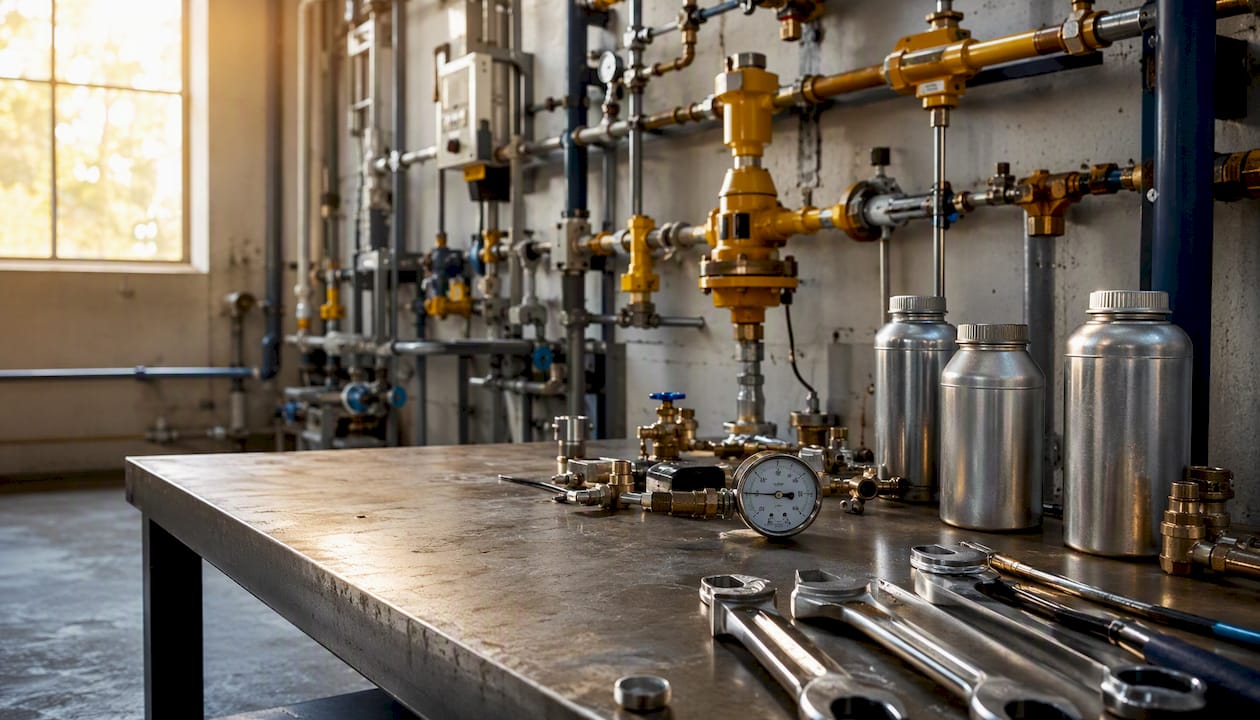 Maintenance tools and gas service equipment in plant room