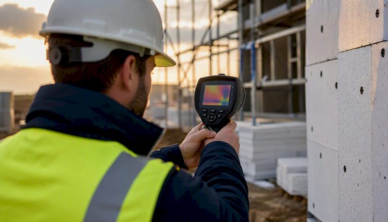 Engineer inspecting building insulation