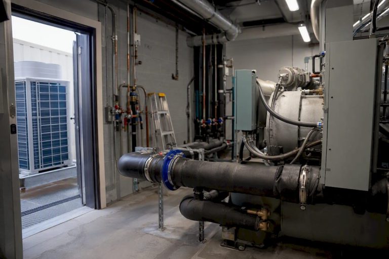 Commercial plantroom with VRF and chiller equipment