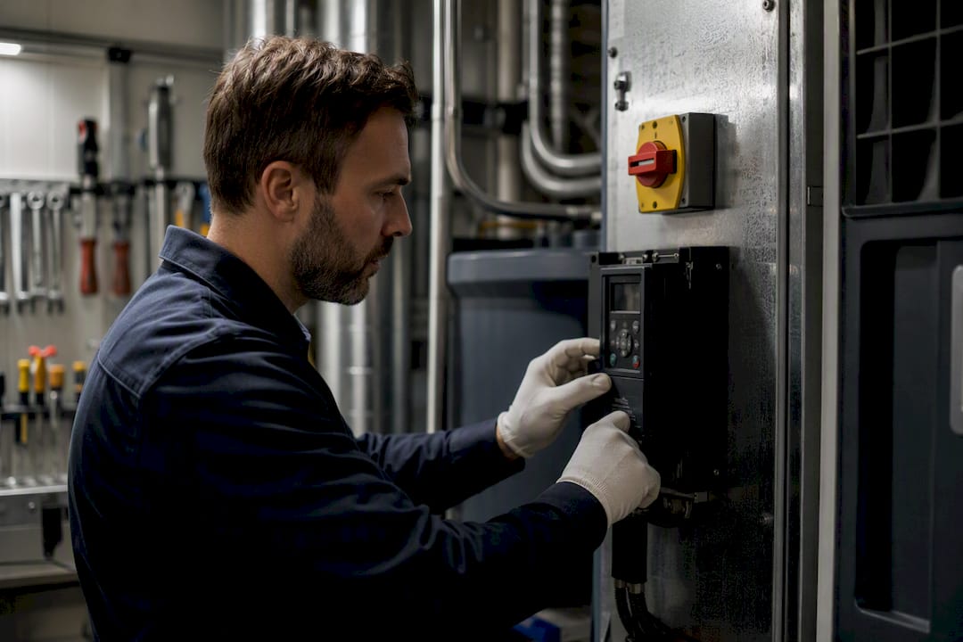Engineer inspecting chiller safety devices
