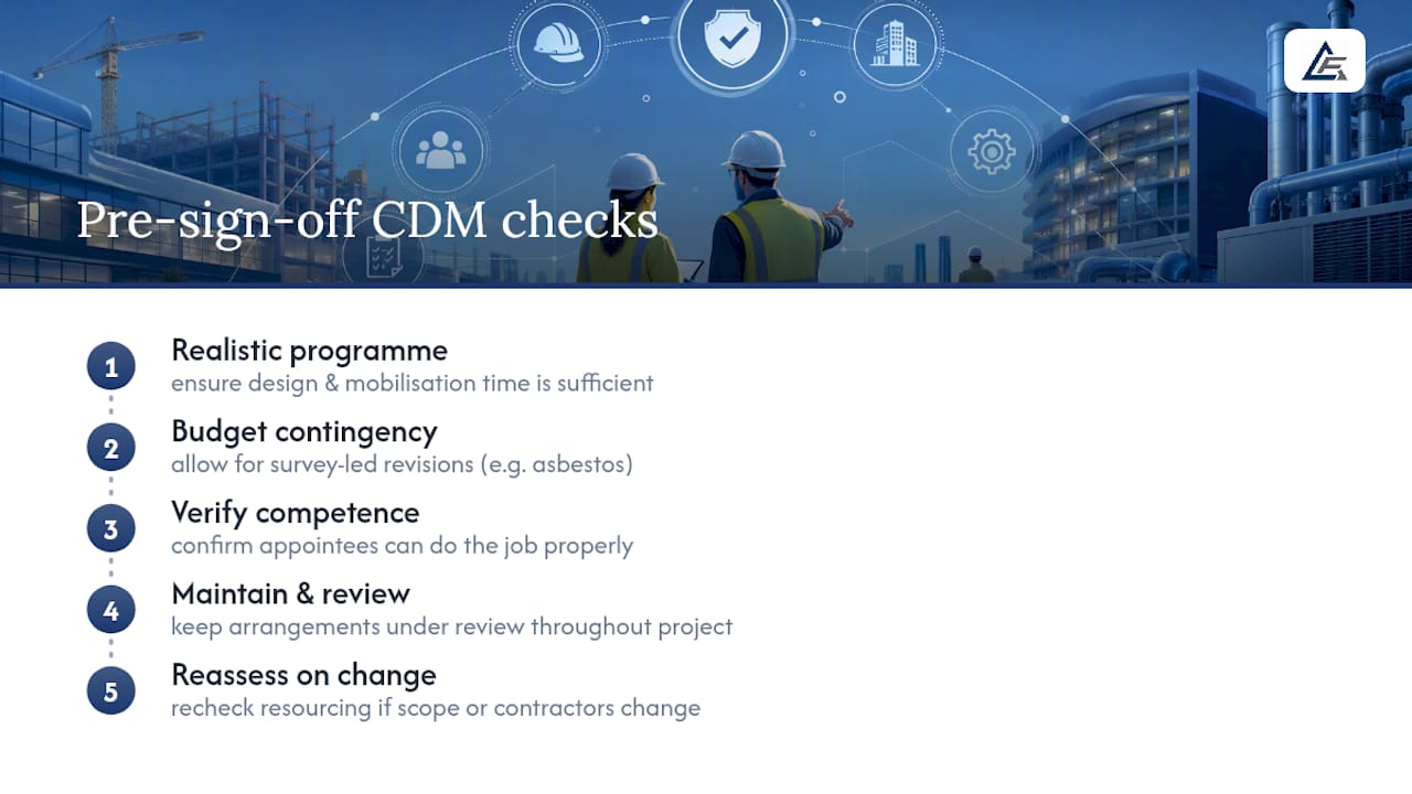 Three CDM arrangements checks and review cycle