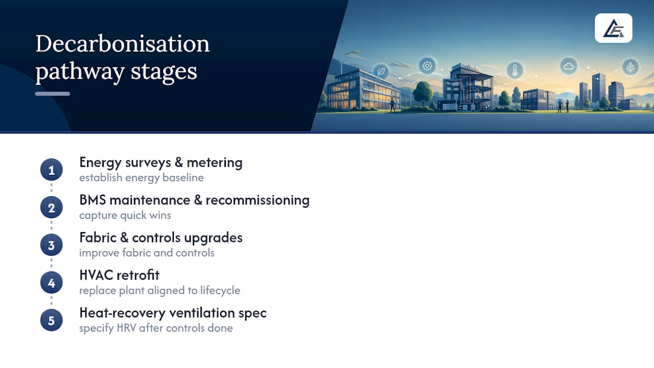 Staged building heat decarbonisation pathway