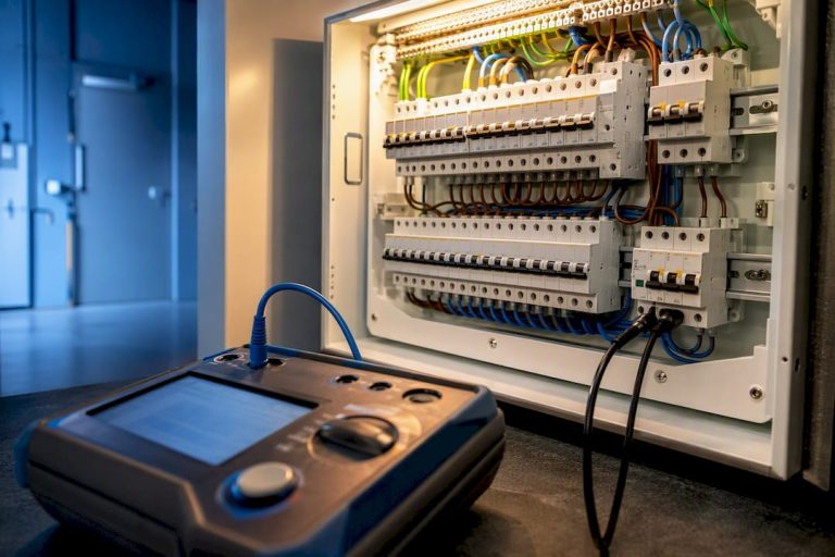 RCD tester connected to distribution board