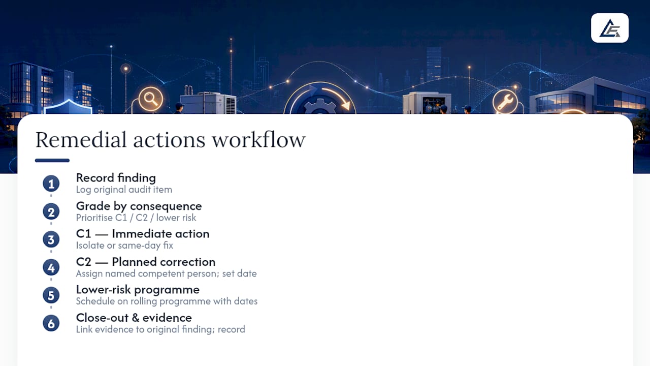 Remedial action priority and closeout workflow