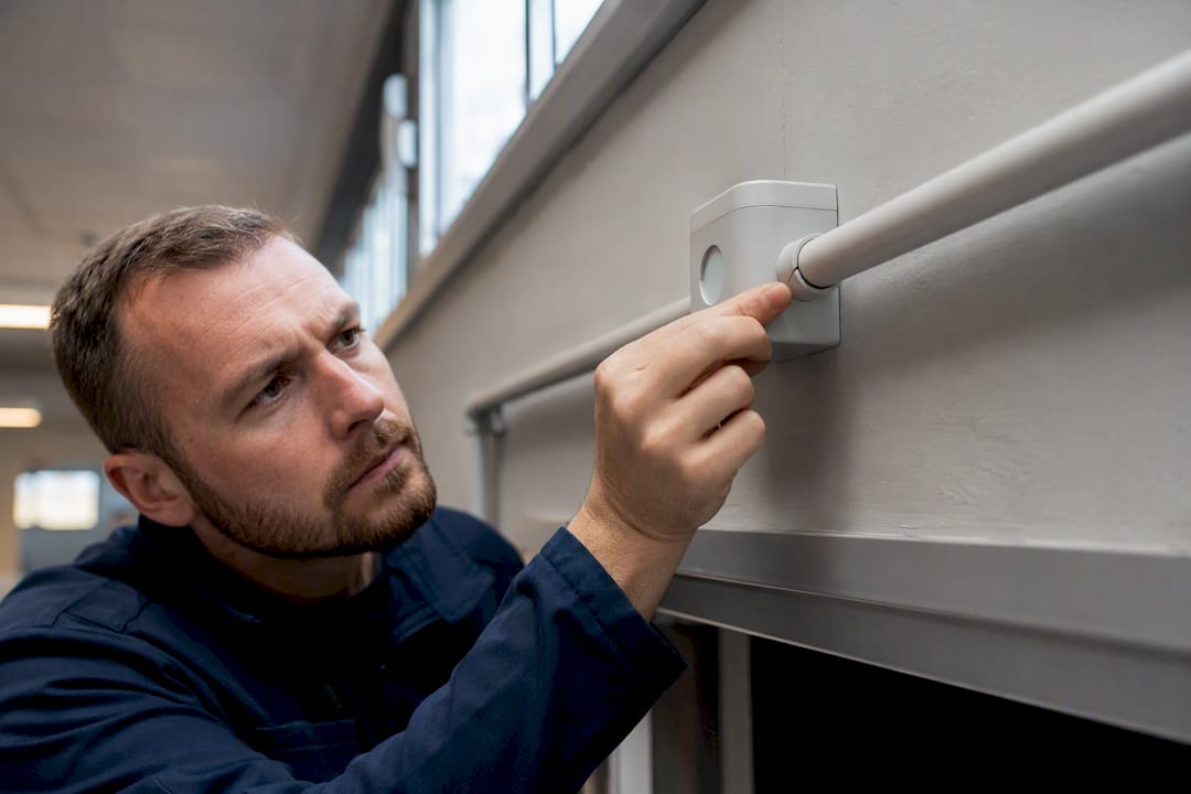 Technician inspecting conduit entry for faults