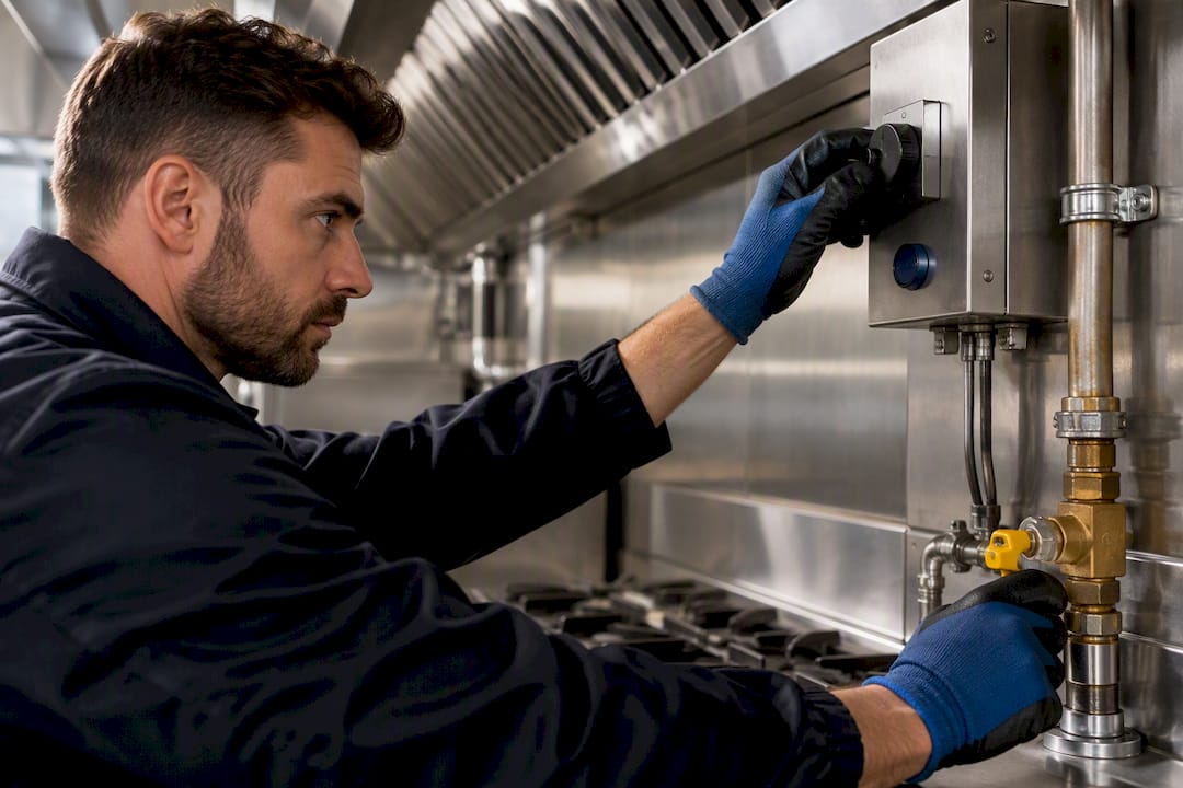 Engineer testing commercial kitchen interlock