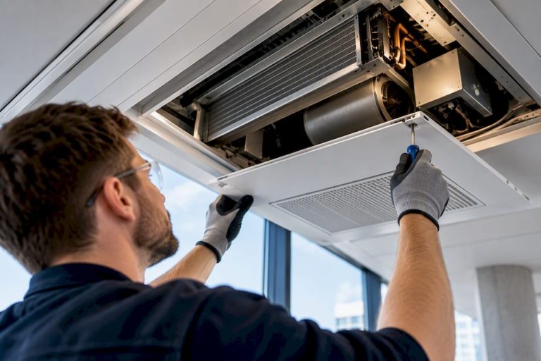 Fan coil unit opened for refurbishment inspection