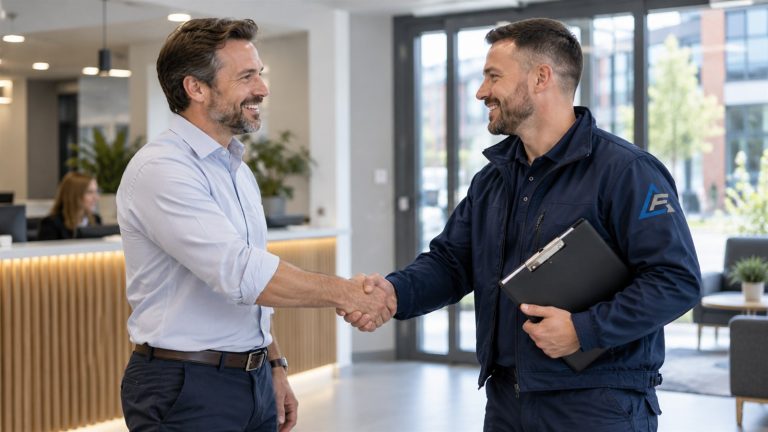 Facilities manager meeting a maintenance contractor