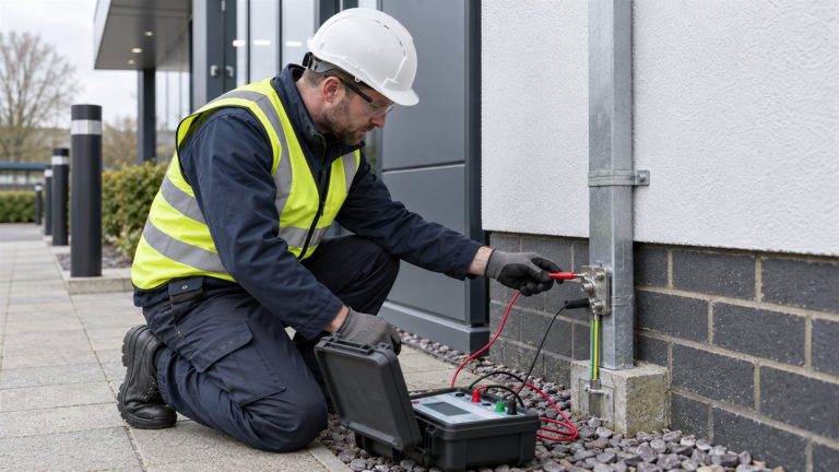 Engineer testing a lightning protection system