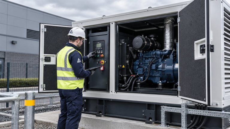 Engineer servicing a standby generator