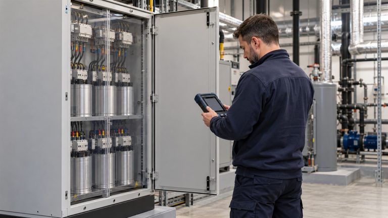 Power factor correction equipment in a plant room