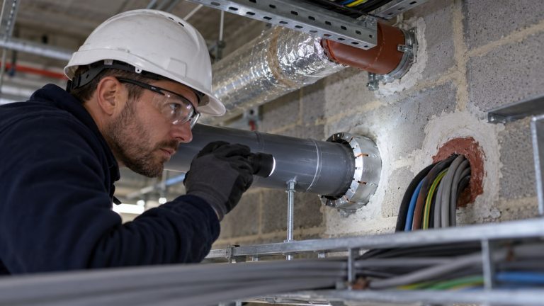 Fire stopping around service penetrations in a compartment wall