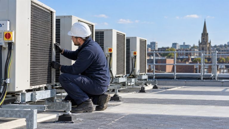 Air conditioning condensers on a commercial roof