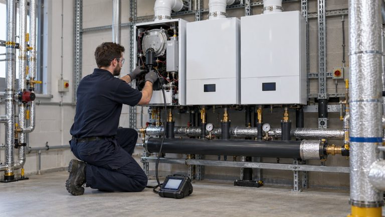 Commercial boiler plant being serviced