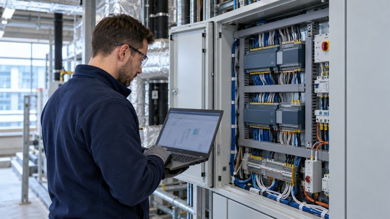 Engineer working on a BMS controller panel