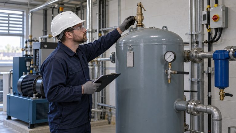 Engineer inspecting a pressure system air receiver
