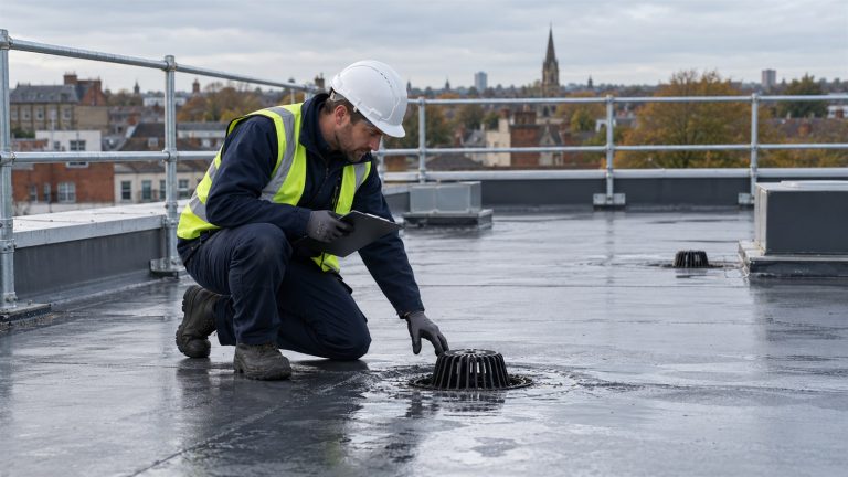 Surveyor inspecting a commercial flat roof