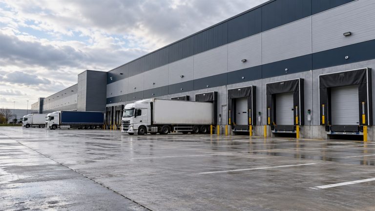 Distribution warehouse with loading bays