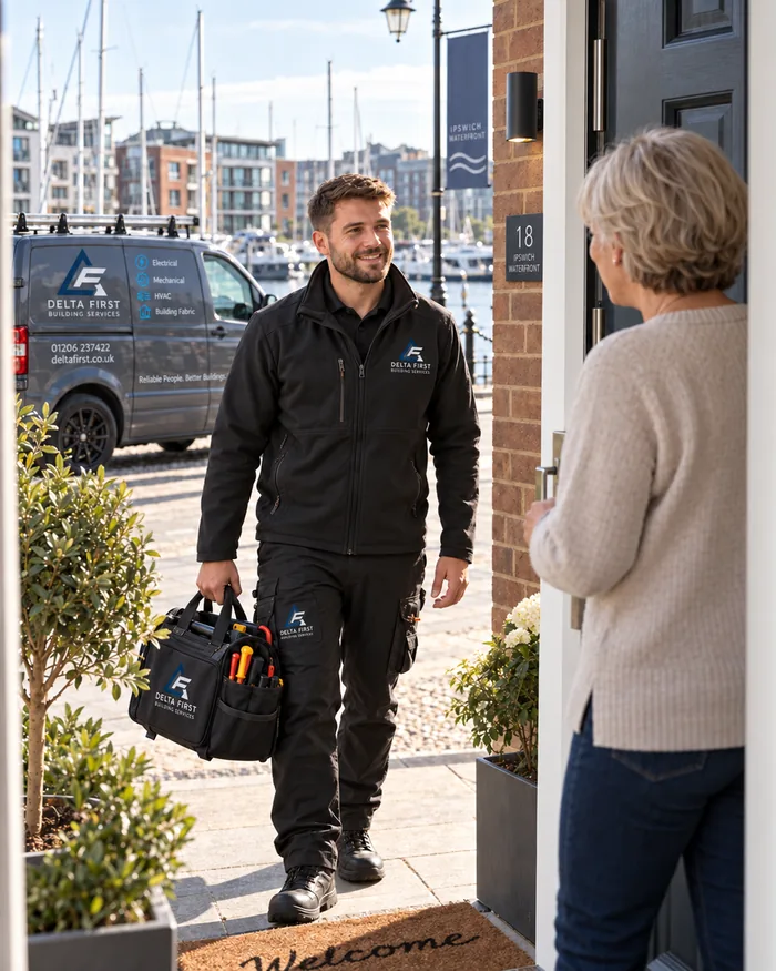 Delta First engineer arriving at a home on Ipswich Waterfront