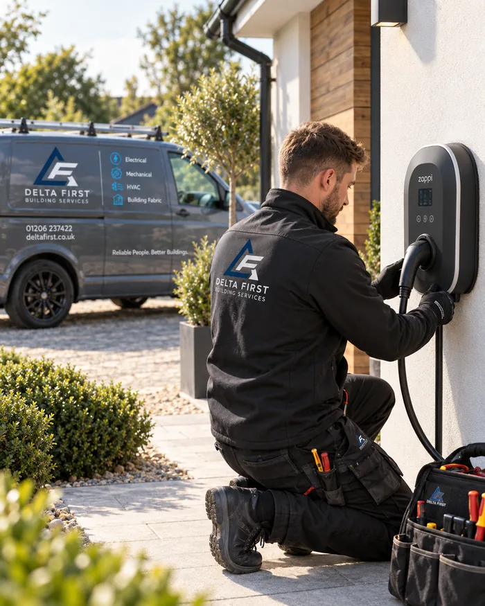 Delta First engineer installing a home EV charger in Essex