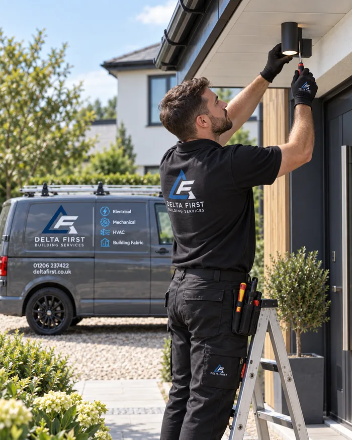 Delta First engineer carrying out a property fabric repair at a home