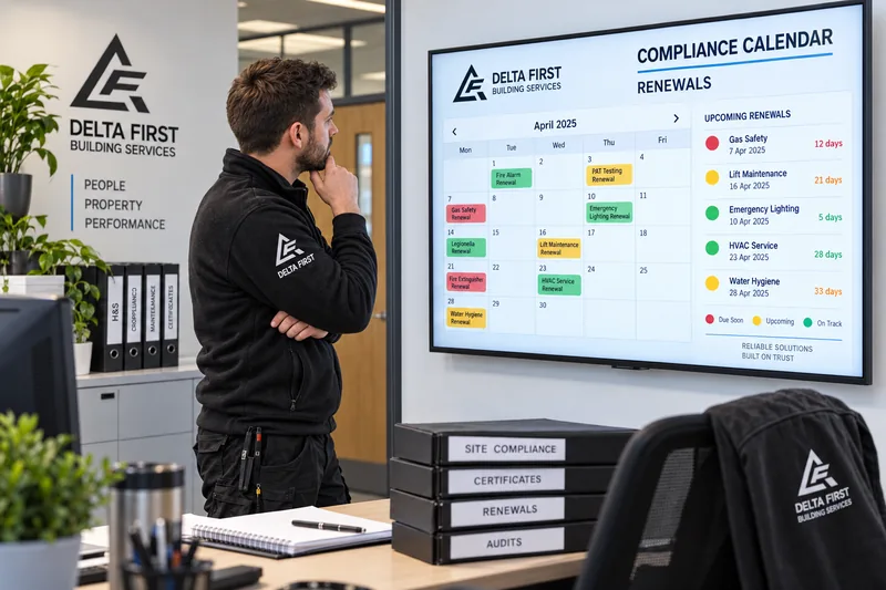 Delta First compliance calendar tracking statutory inspection dates