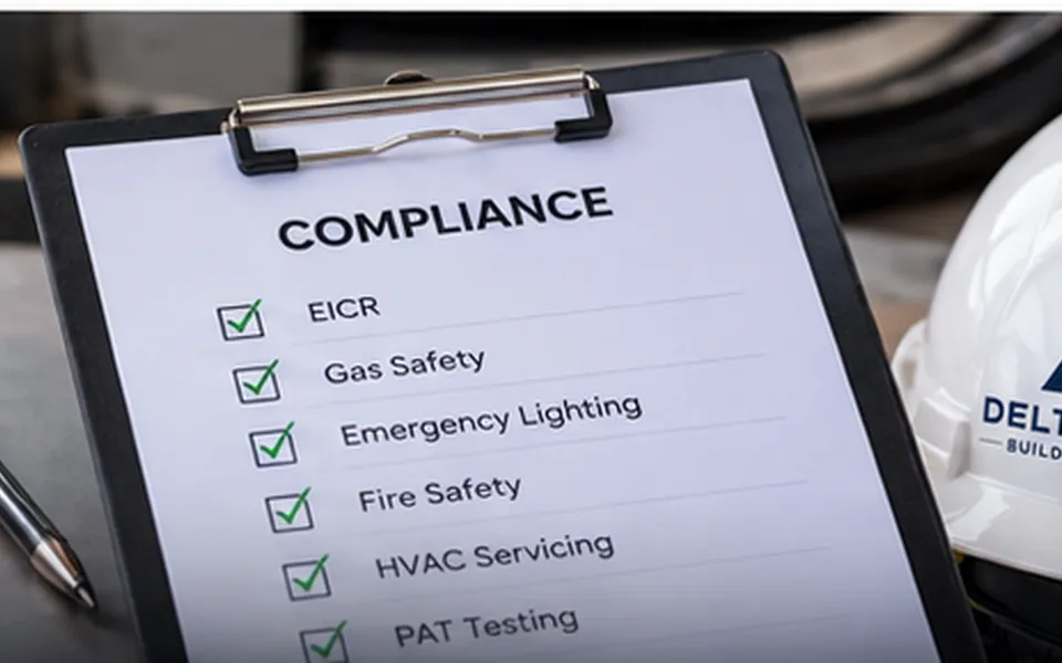 Compliance checklist covering EICR, gas safety, emergency lighting and fire safety