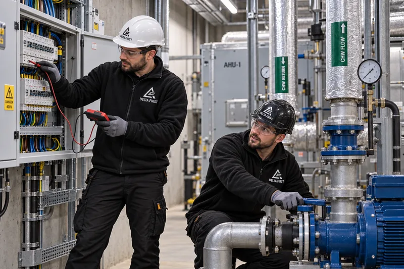 Delta First electrical and mechanical engineers collaborating on site