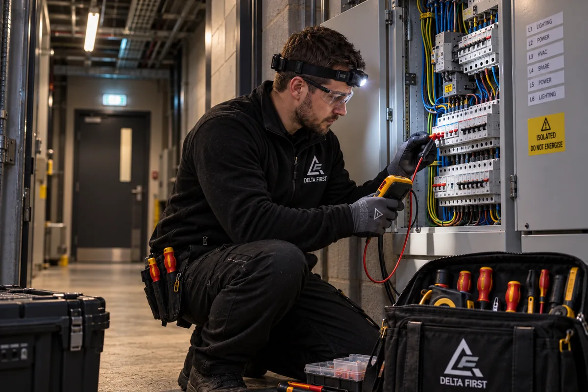 Delta First engineer responding rapidly to an urgent building issue, Essex
