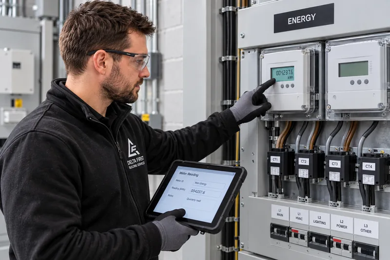 Delta First engineer reading an energy meter