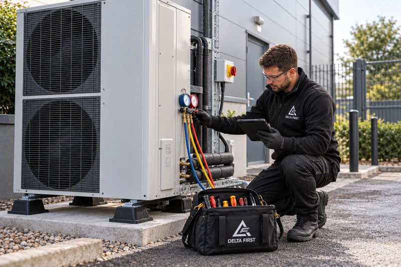 Delta First engineer installing a heat pump